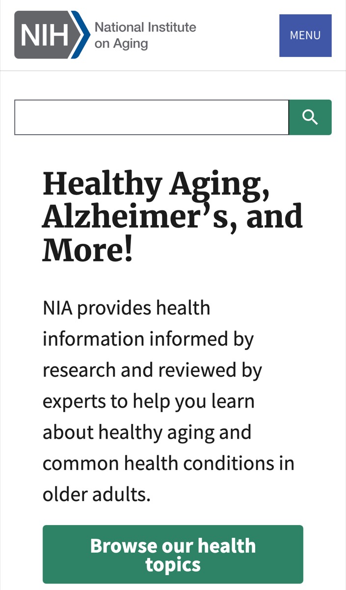 The National Institute on Aging website on a phone