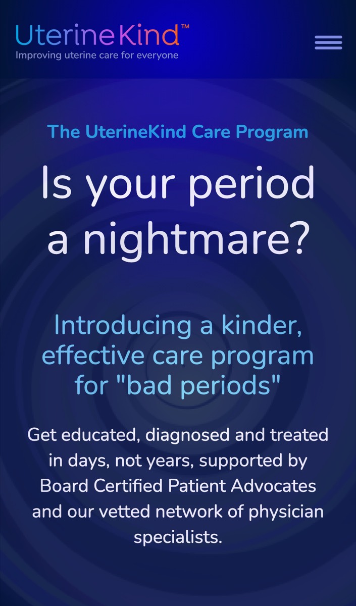 The UterineKind website on a phone